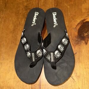 Skechers‎ Womens Skull Crossbones Slip On Flip Flop Sandals US 10? Women Y2K